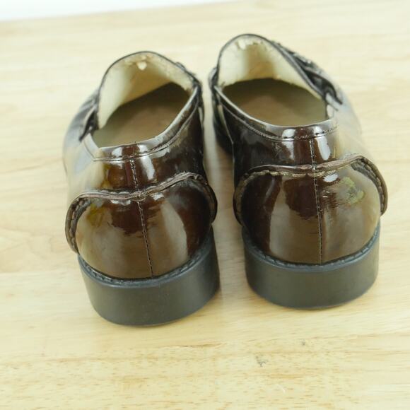 Womens 8 1/2 Loafers Brown Patent Leather Preppy Academia Minimal Slip On Flats - Picture 11 of 13